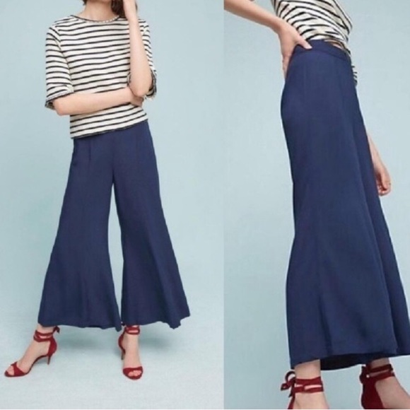 Maeve Pants - Anthropologie Maeve Blue Canna Wide Leg Pants 12